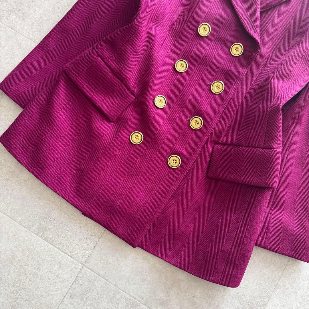 イヴサンローラン　テーラードジャケット　金ボタン　ダブル　紫　36　ヘリンボーン