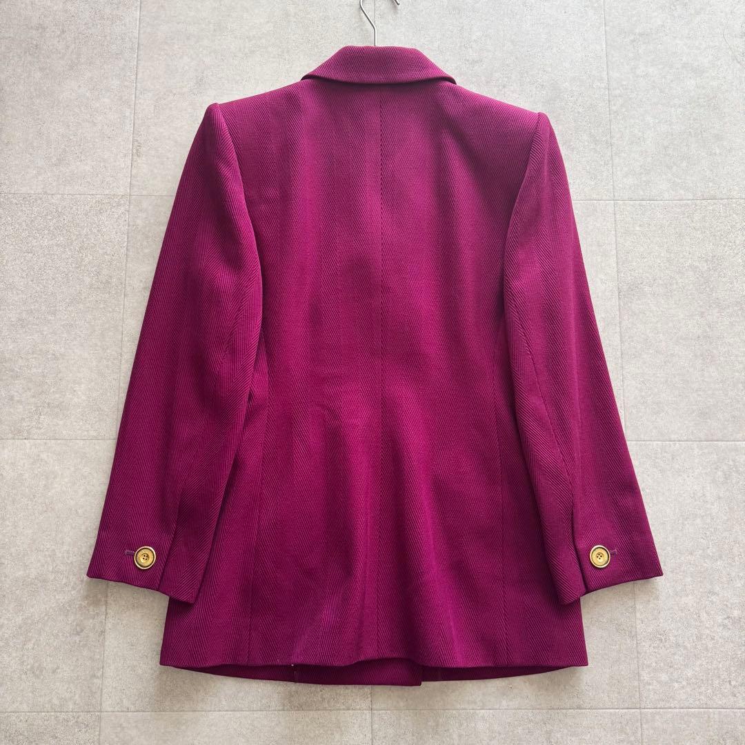 イヴサンローラン　テーラードジャケット　金ボタン　ダブル　紫　36　ヘリンボーン