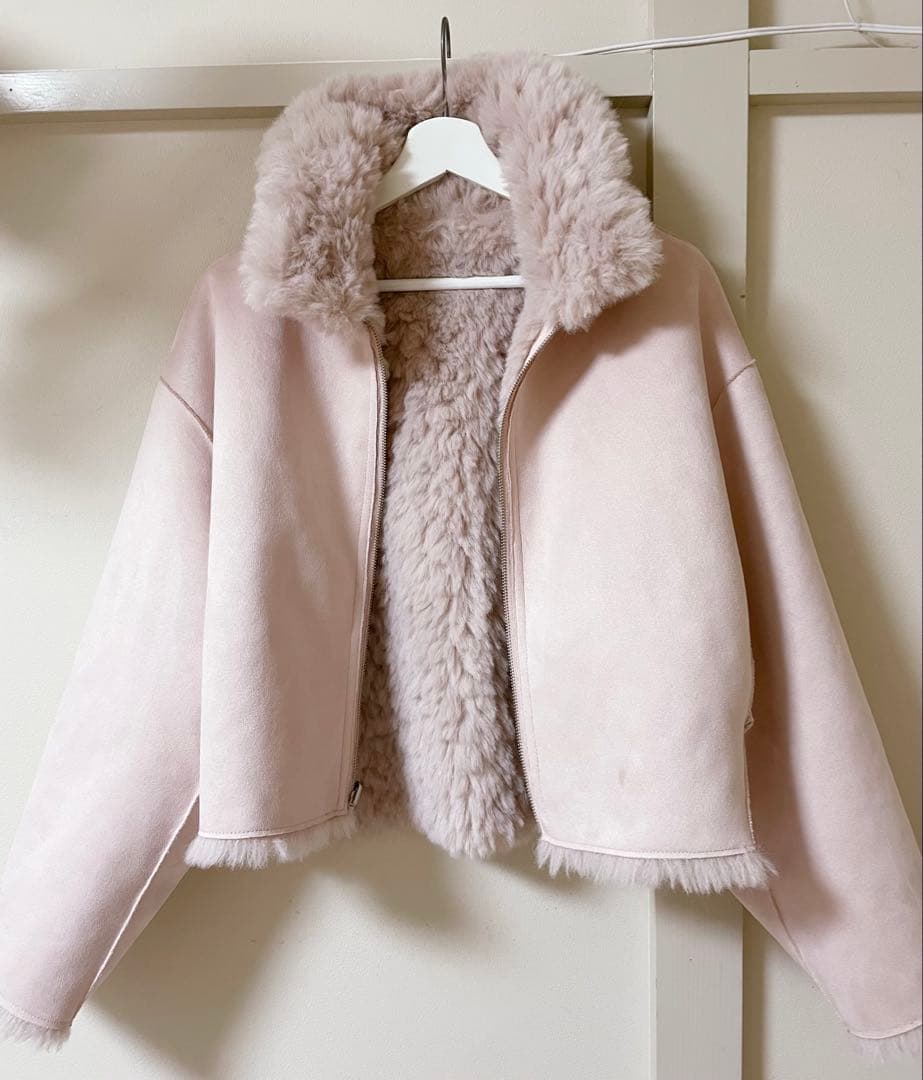 もなこfur fur エコファーリバーシブルブルゾン コート ピンク