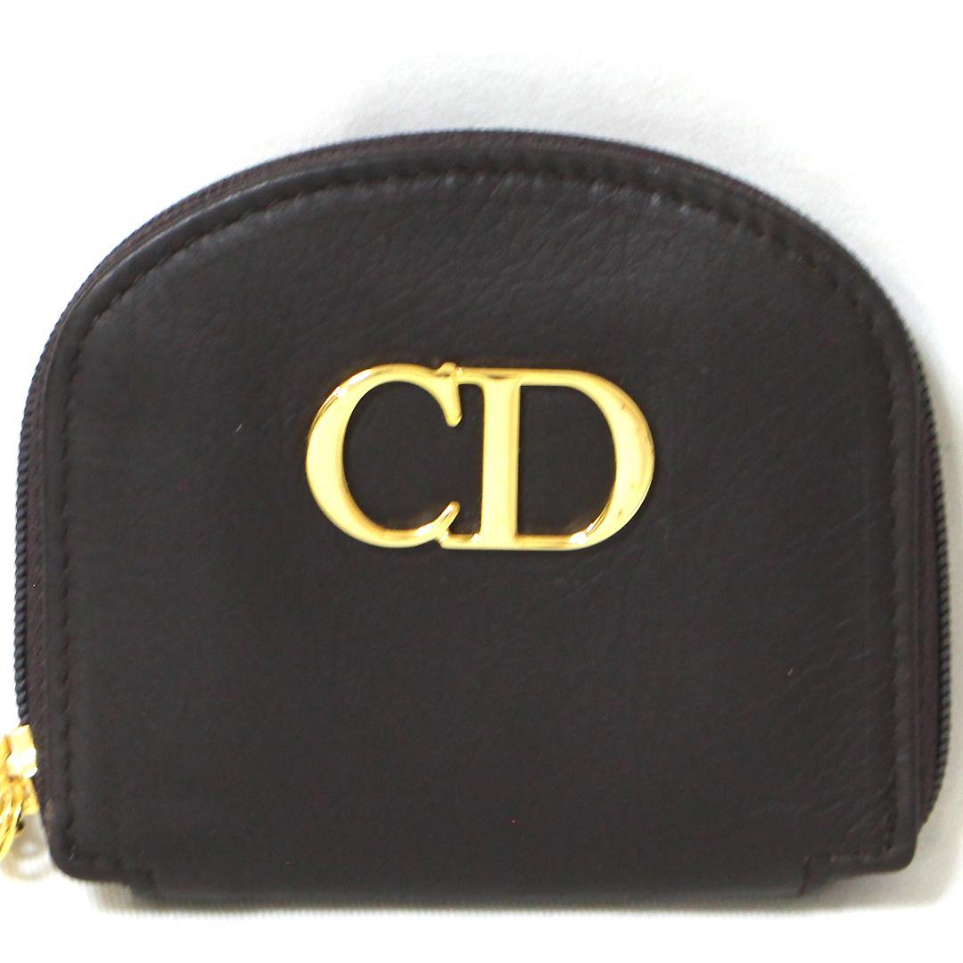極美品 クリスチャンディオール レザー CDロゴ ケース ゴールド 茶