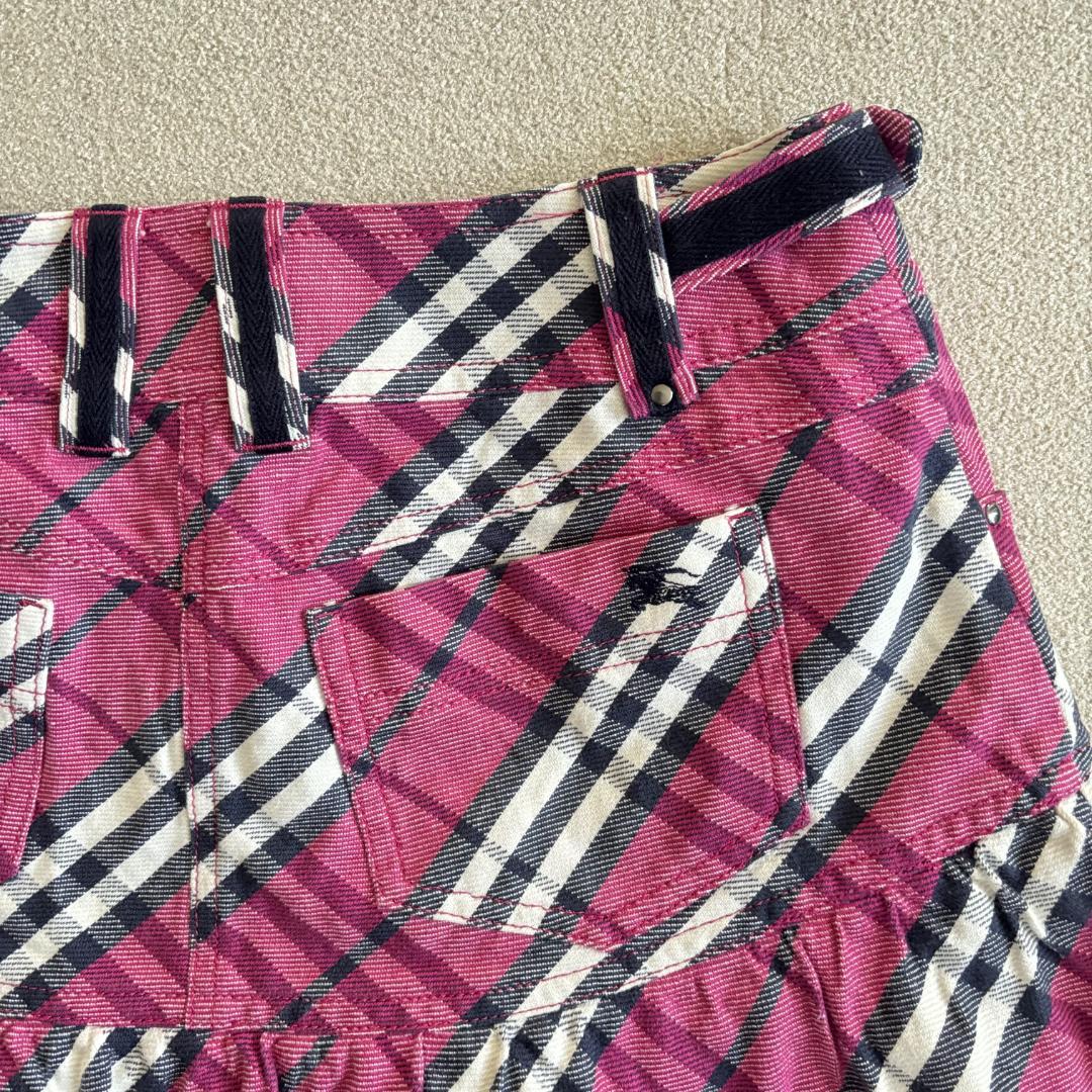 希少★バーバリーブルーレーベル　ミニスカート　ノバチェック　ピンク　ロゴ　38