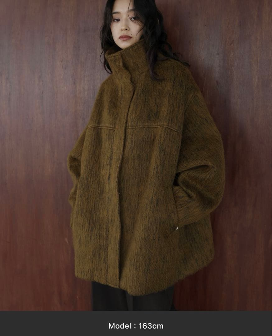 hellam シャギースタンドカラーコート マスタード