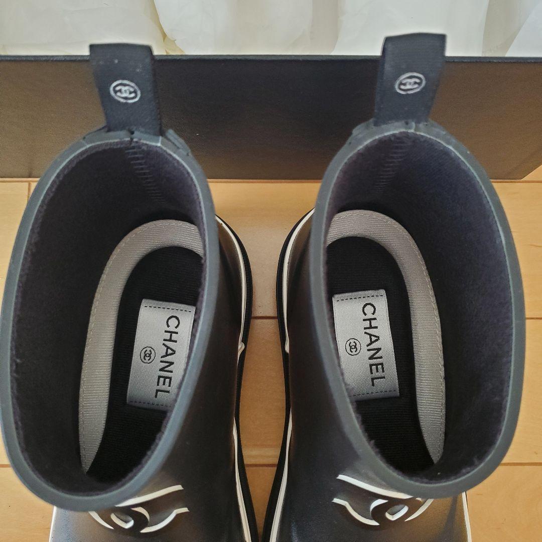 CHANEL ブラック ラバーブーツ レインブーツ サイズ35