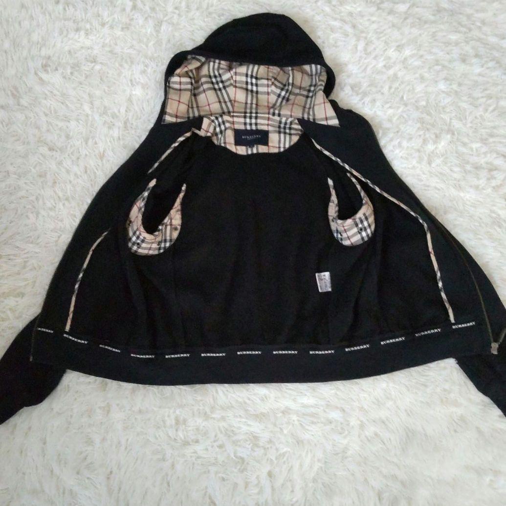 バーバリーロンドン ⿻フルジップパーカー ノバチェック ロゴ 刺繍 黒 M