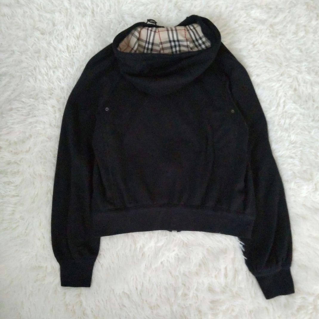 バーバリーロンドン ⿻フルジップパーカー ノバチェック ロゴ 刺繍 黒 M