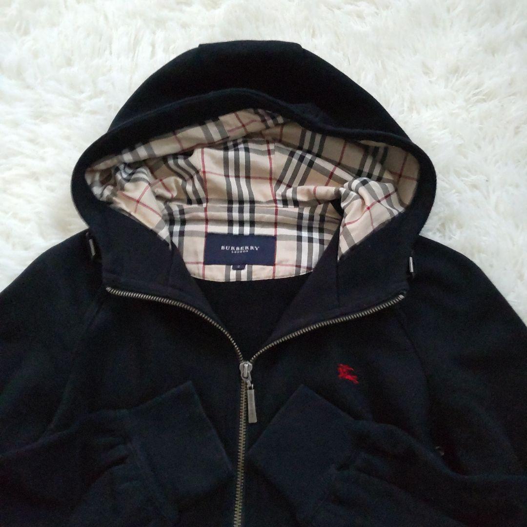 バーバリーロンドン ⿻フルジップパーカー ノバチェック ロゴ 刺繍 黒 M
