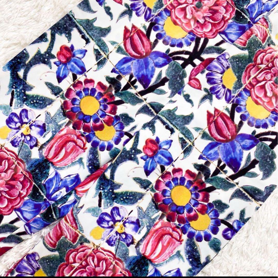 CHANEL 花柄 ストレッチパンツ 膝が隠れる丈34