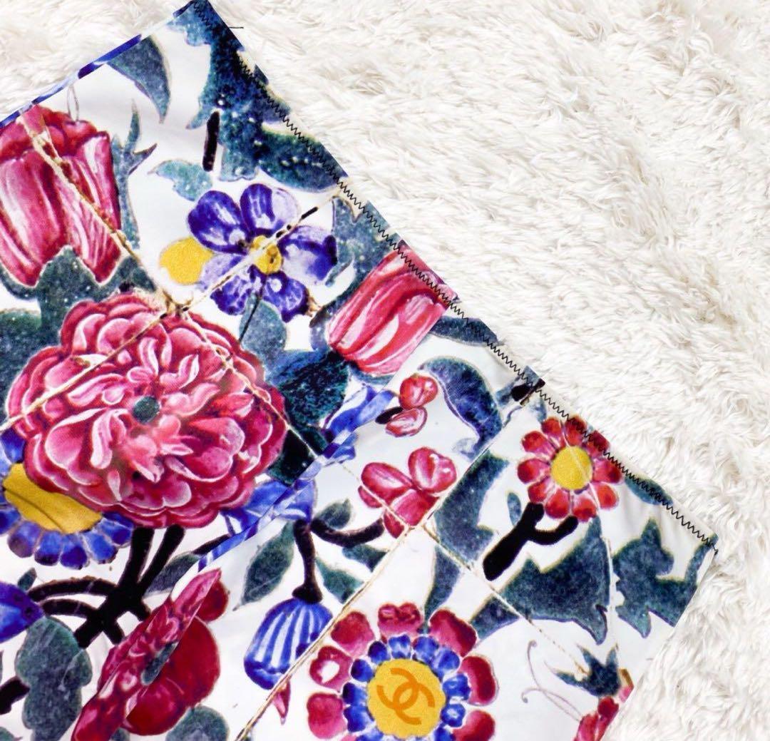 CHANEL 花柄 ストレッチパンツ 膝が隠れる丈34