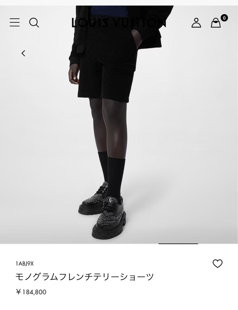 モノグラムフレンチテリーショーツ　パイル　ハーフパンツ　ブラック