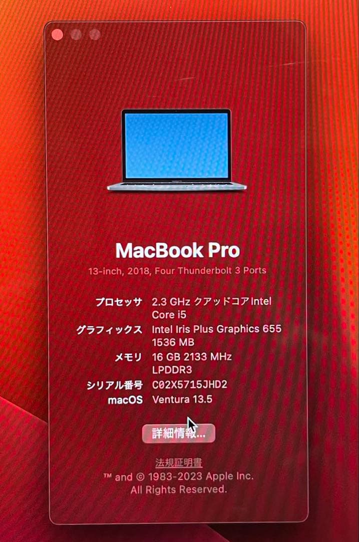 MacBook Pro 2018 1T 13インチ 16GB US配列