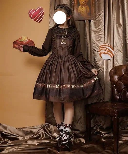 Chalmiere シャルミエール ボンボンショコラ柄ジャンパースカート 茶