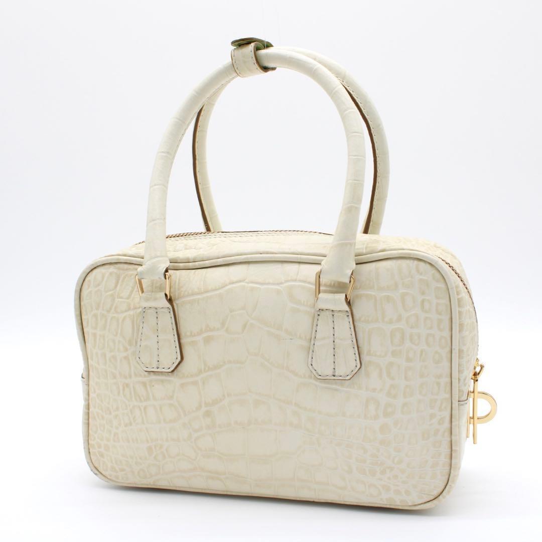 【美品】ADMJ クロコ型押し ミニボストンバッグ ハンドバッグ 2way