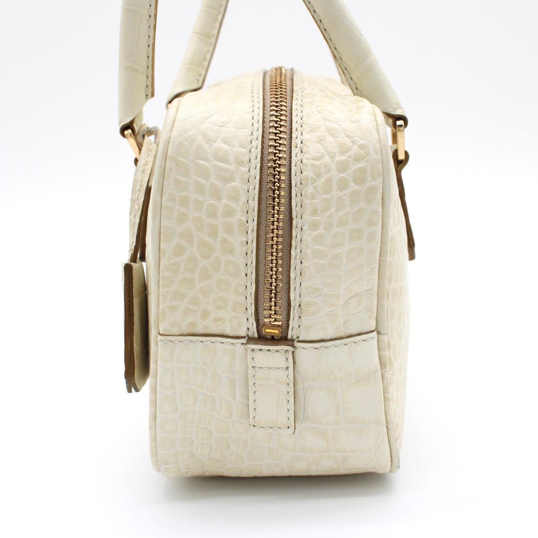 【美品】ADMJ クロコ型押し ミニボストンバッグ ハンドバッグ 2way