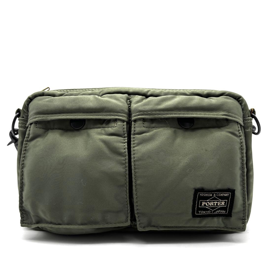 未使用に近い ポーター タンカー ミニ ショルダーバッグ ロゴ セージグリーン