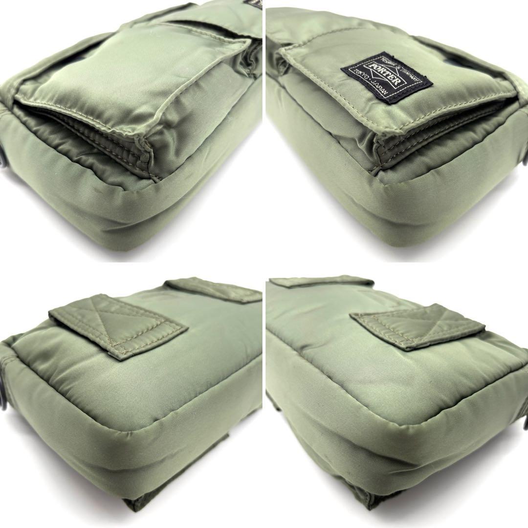 未使用に近い ポーター タンカー ミニ ショルダーバッグ ロゴ セージグリーン