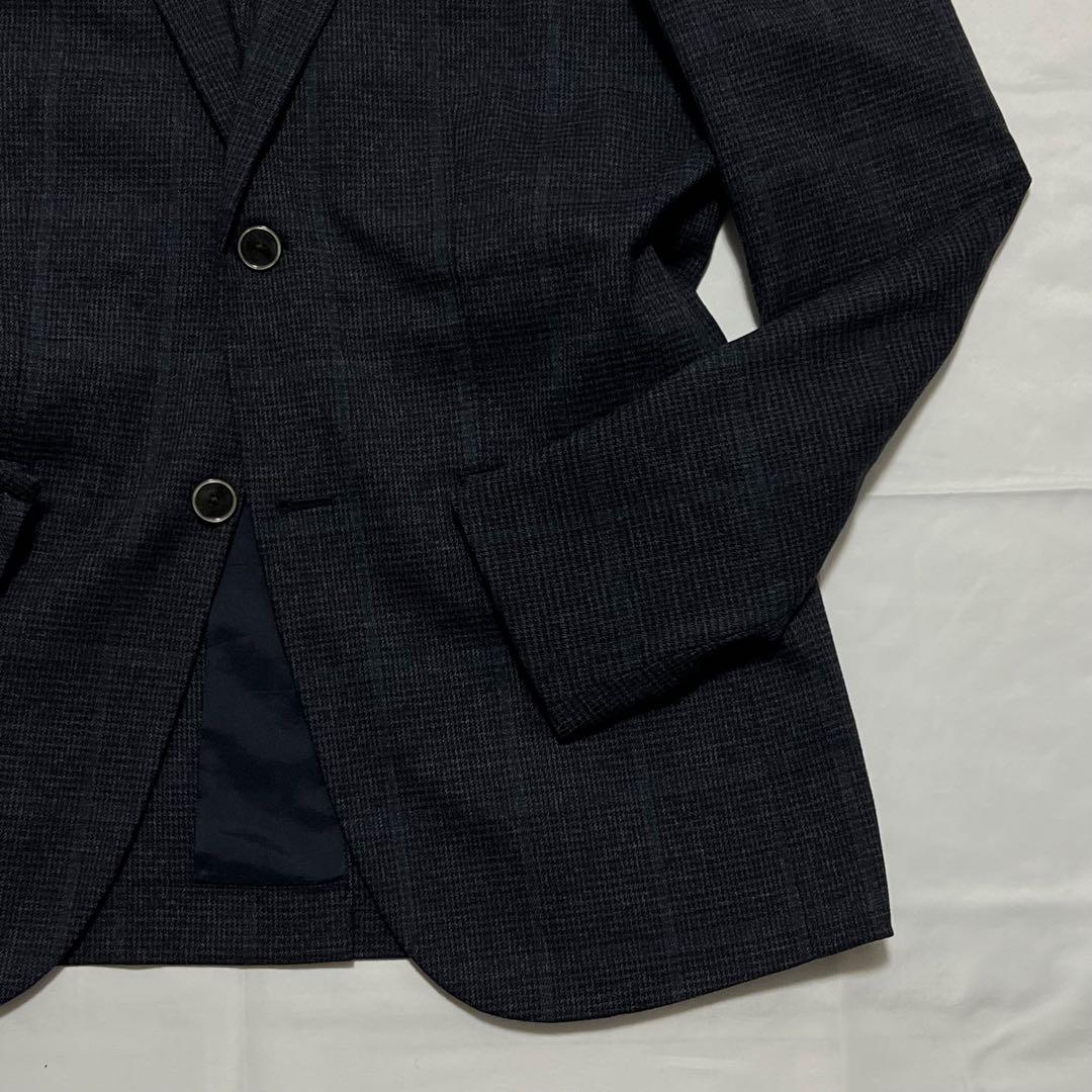 極美品✨EDIFICE 近年モデル スーツ グレー 紺 チェック ストレッチ L