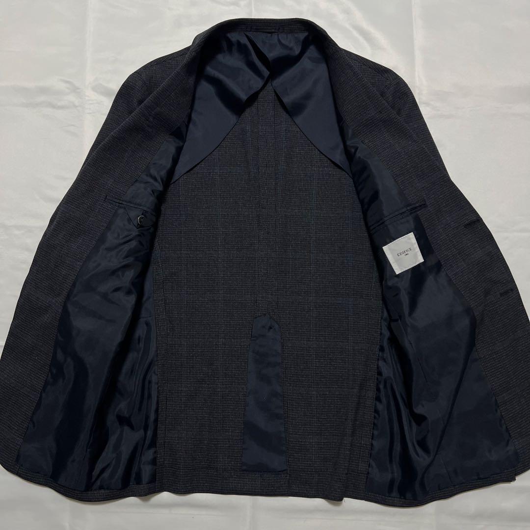 極美品✨EDIFICE 近年モデル スーツ グレー 紺 チェック ストレッチ L