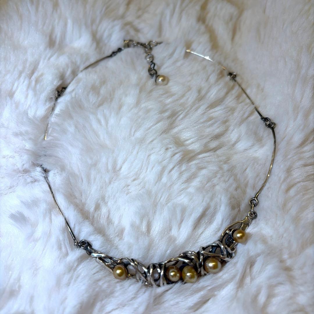 【作家物】BéBé工房 シルバー＆パール チョーカーネックレス 今村学 べべ