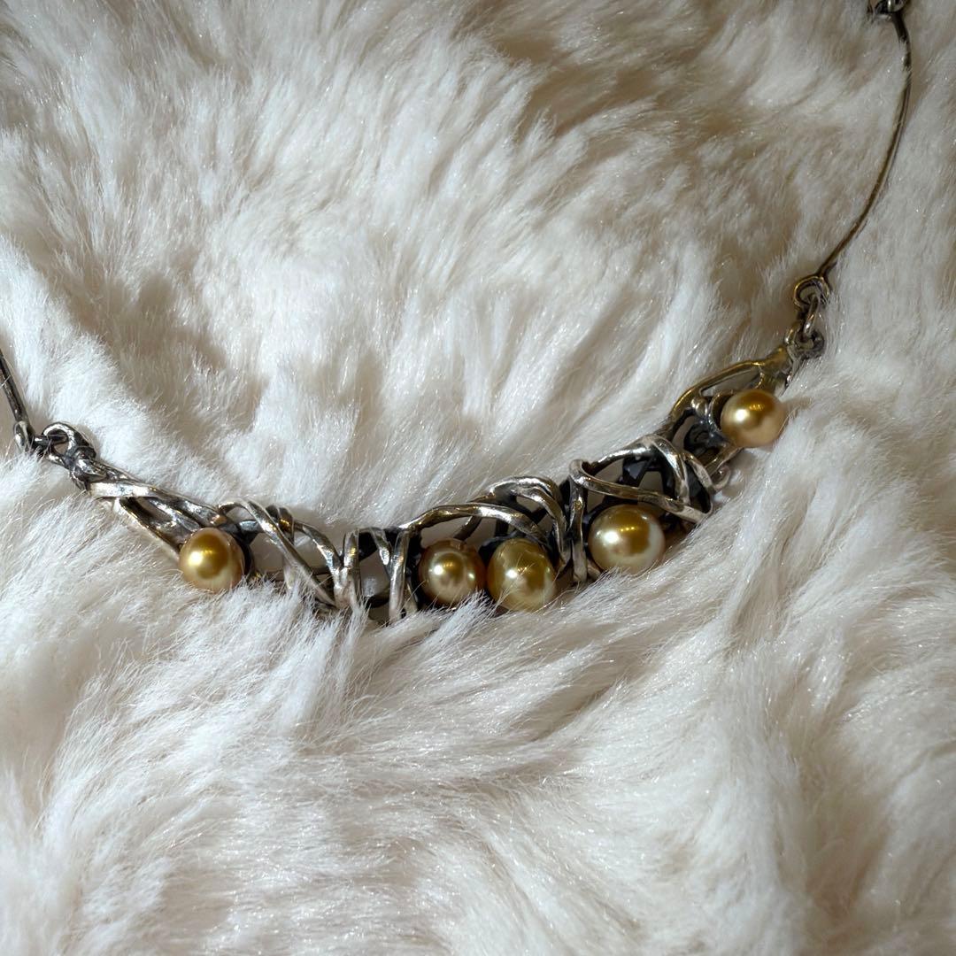 【作家物】BéBé工房 シルバー＆パール チョーカーネックレス 今村学 べべ