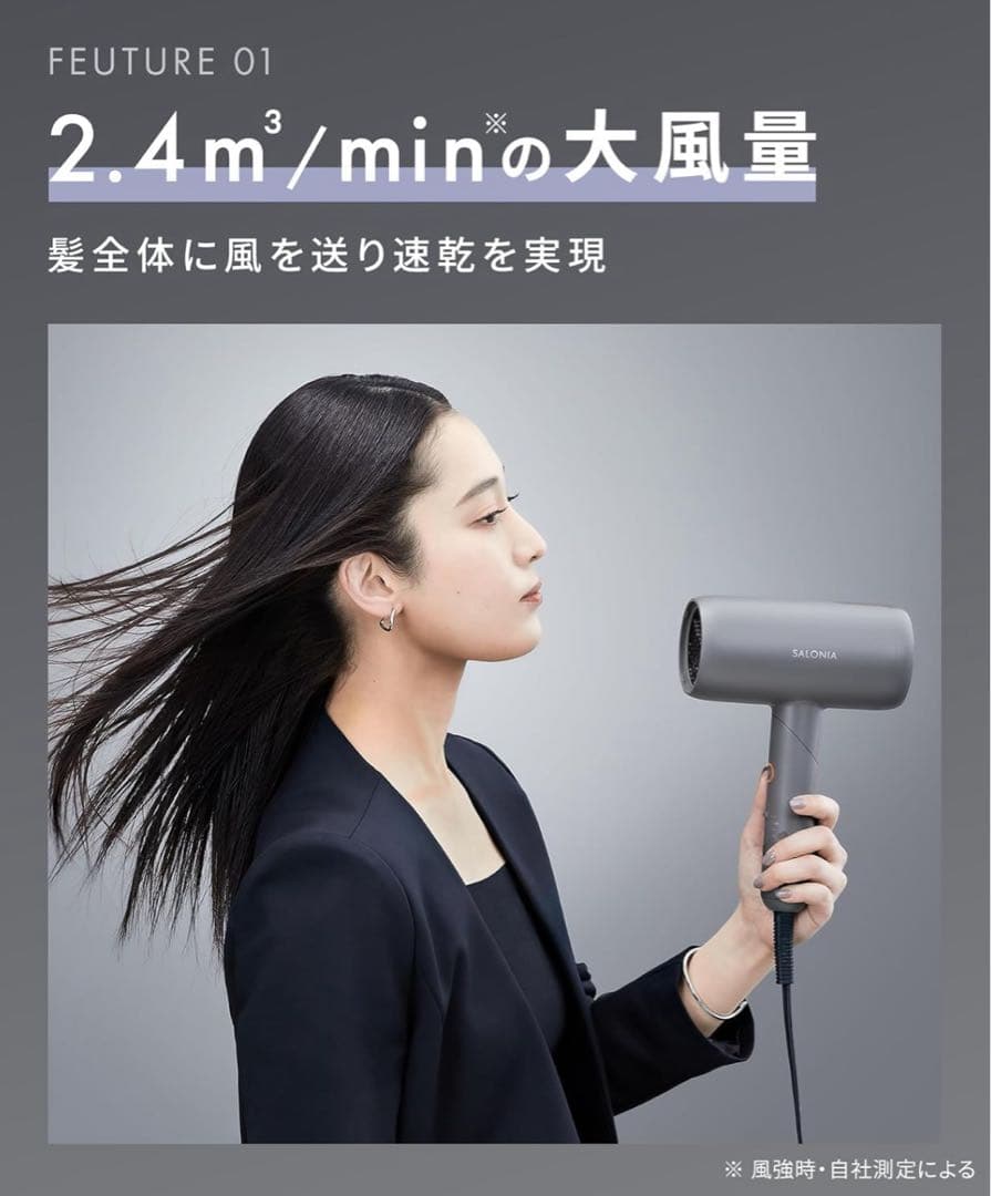 新品★ SALONIA スムースシャイン ドライヤー 大風量 速乾 軽量 グレー