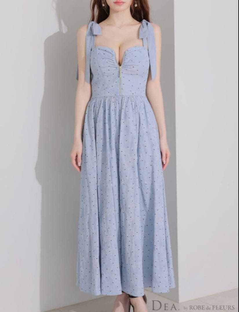 ローブドフルール DEA ショルダーリボンドレス ブルー M