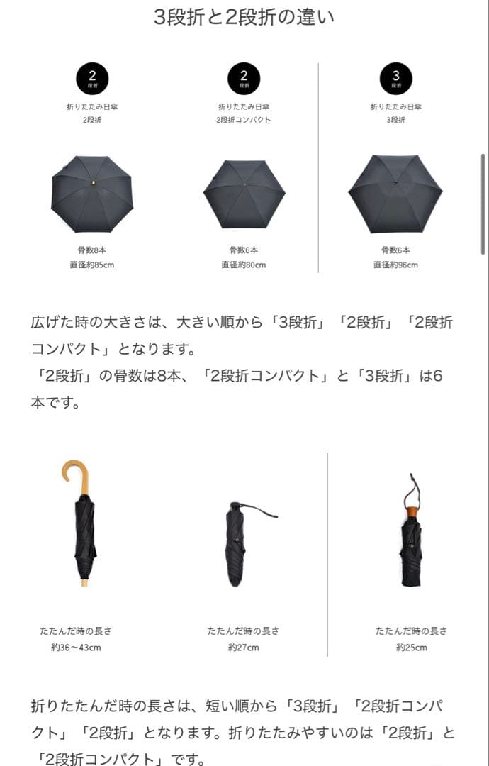 サンバリア100 折りたたみ日傘 2段折 フリル ブラック　木曲がり手元