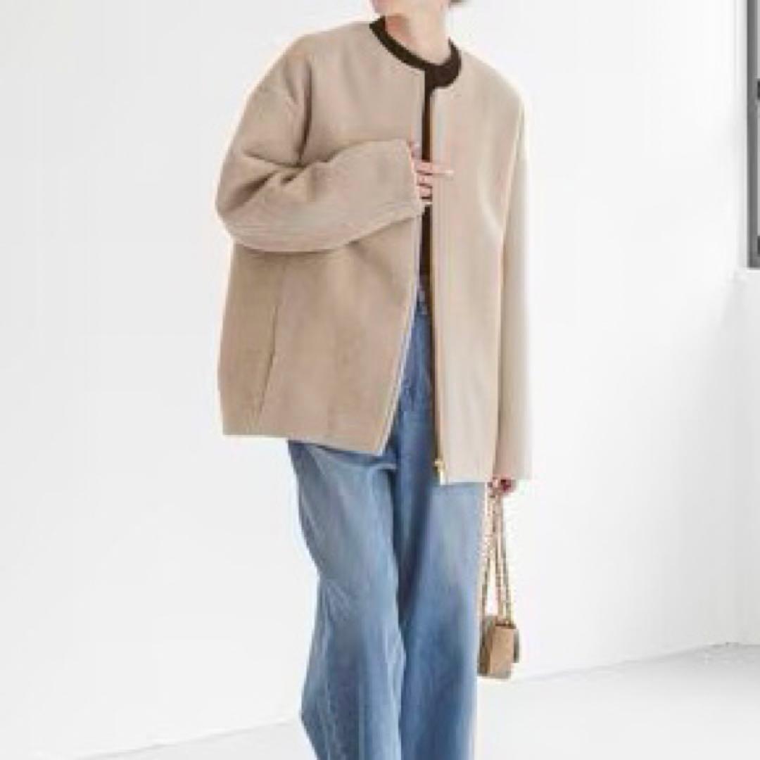 ノーブル MTRカラーレスジップショートコート カシミヤ ベージュ