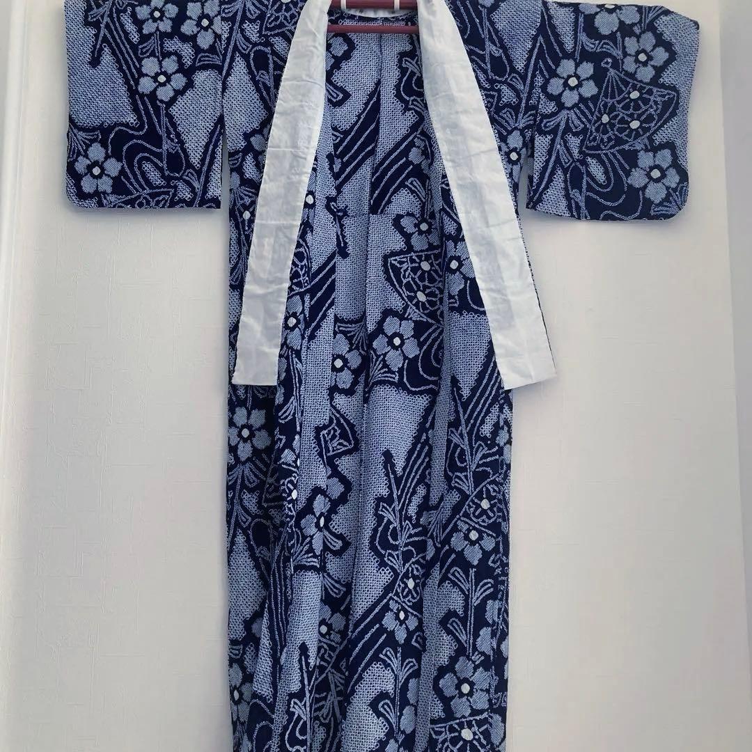 poko 有松絞り・有松鳴海絞り浴衣　手縫い　花繋ぎ　身丈154 No55