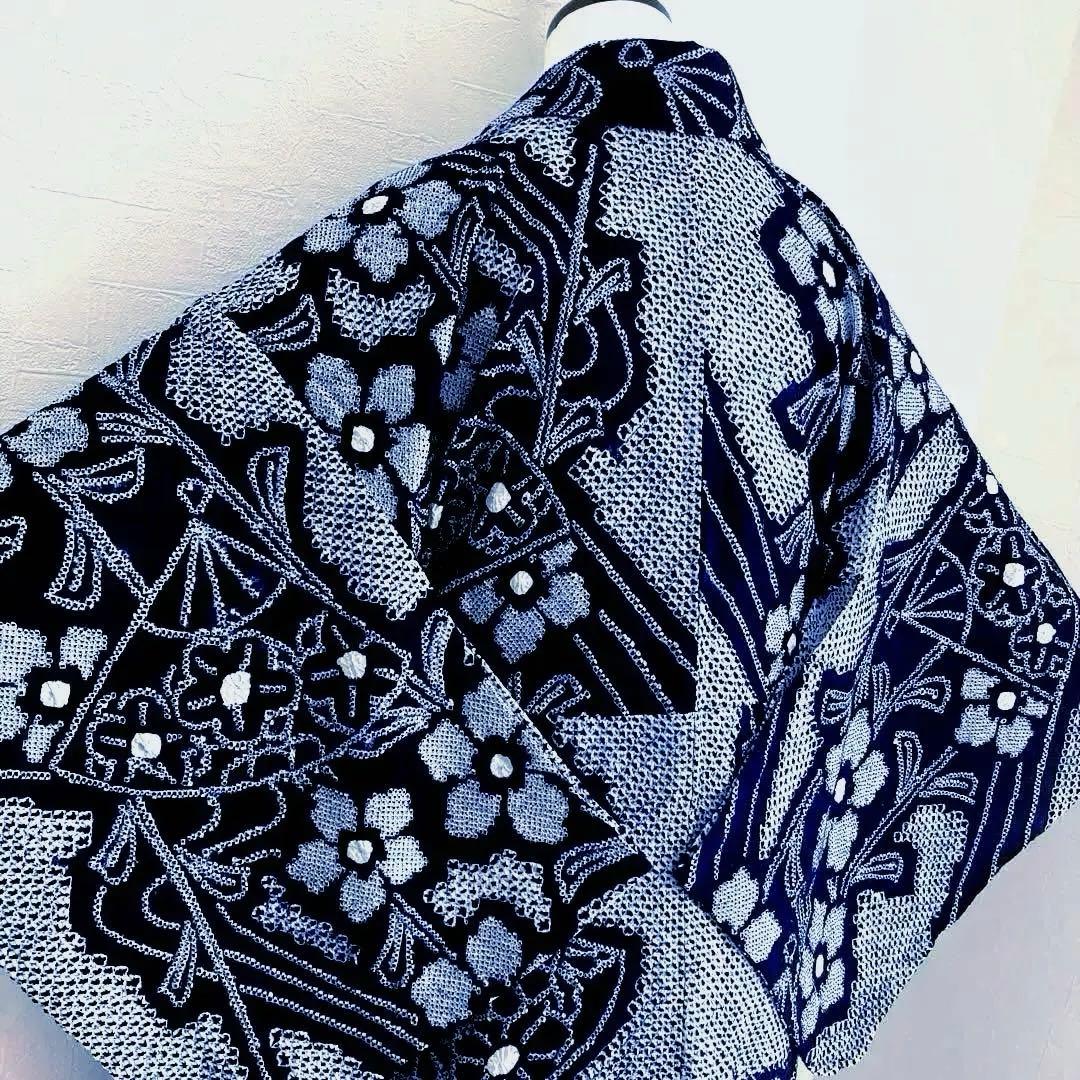 poko 有松絞り・有松鳴海絞り浴衣　手縫い　花繋ぎ　身丈154 No55