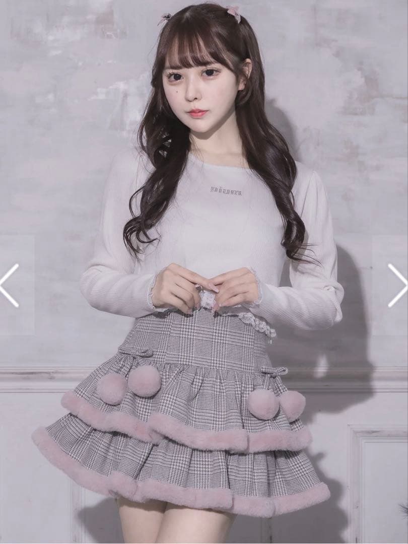 【pium】ファー付きティアードミニスカート グレーチェック 新品未使用 完売品