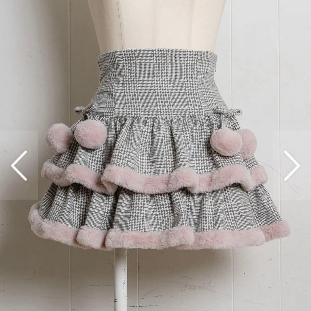 【pium】ファー付きティアードミニスカート グレーチェック 新品未使用 完売品