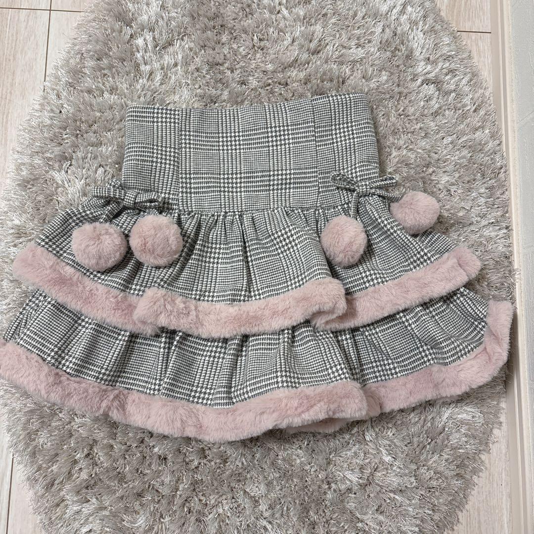 【pium】ファー付きティアードミニスカート グレーチェック 新品未使用 完売品