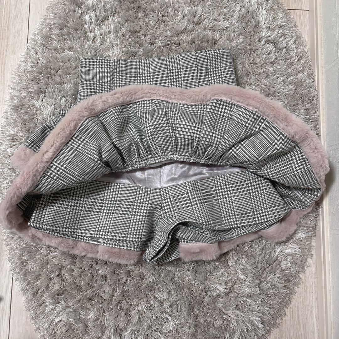 【pium】ファー付きティアードミニスカート グレーチェック 新品未使用 完売品