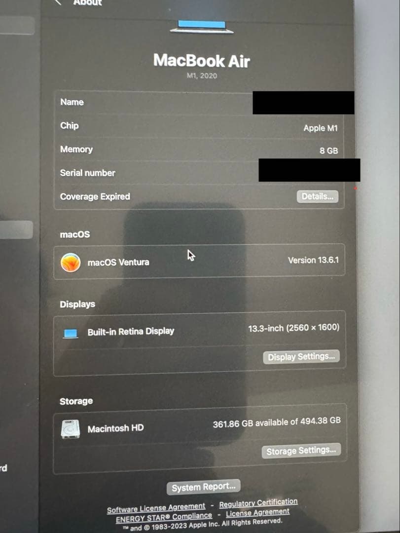 Apple [M1搭載] Macbook Air 13” (2020)