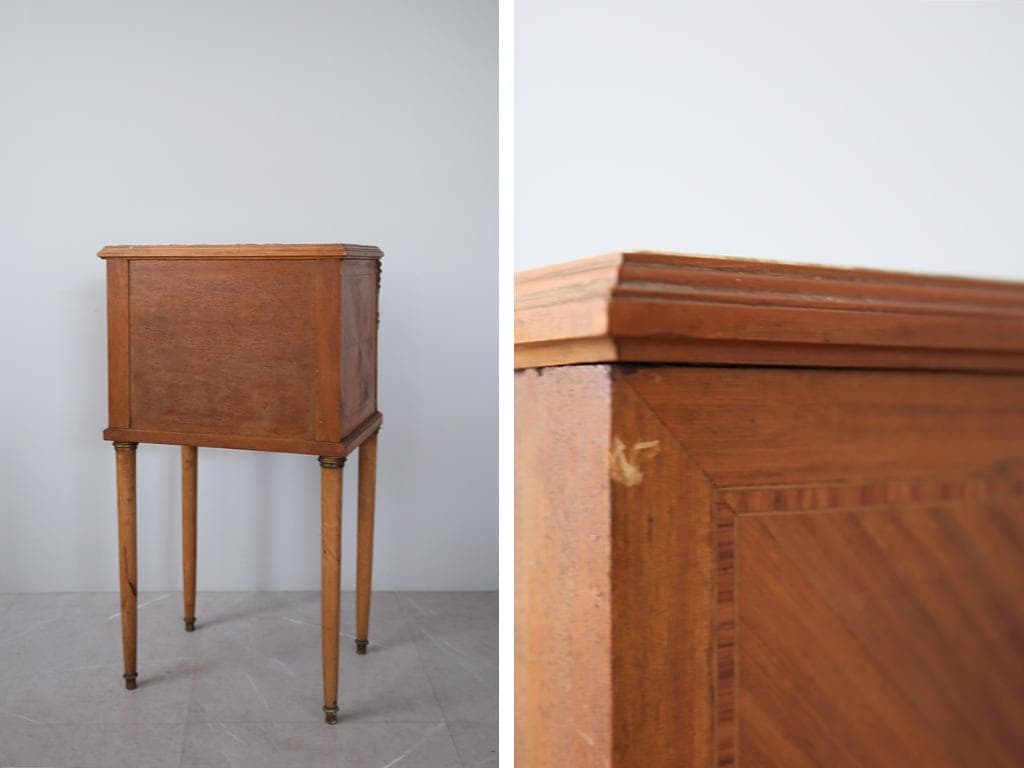 フランスアンティーク大理石キャビネット/ナイトテーブル机/飾り棚(82-151)