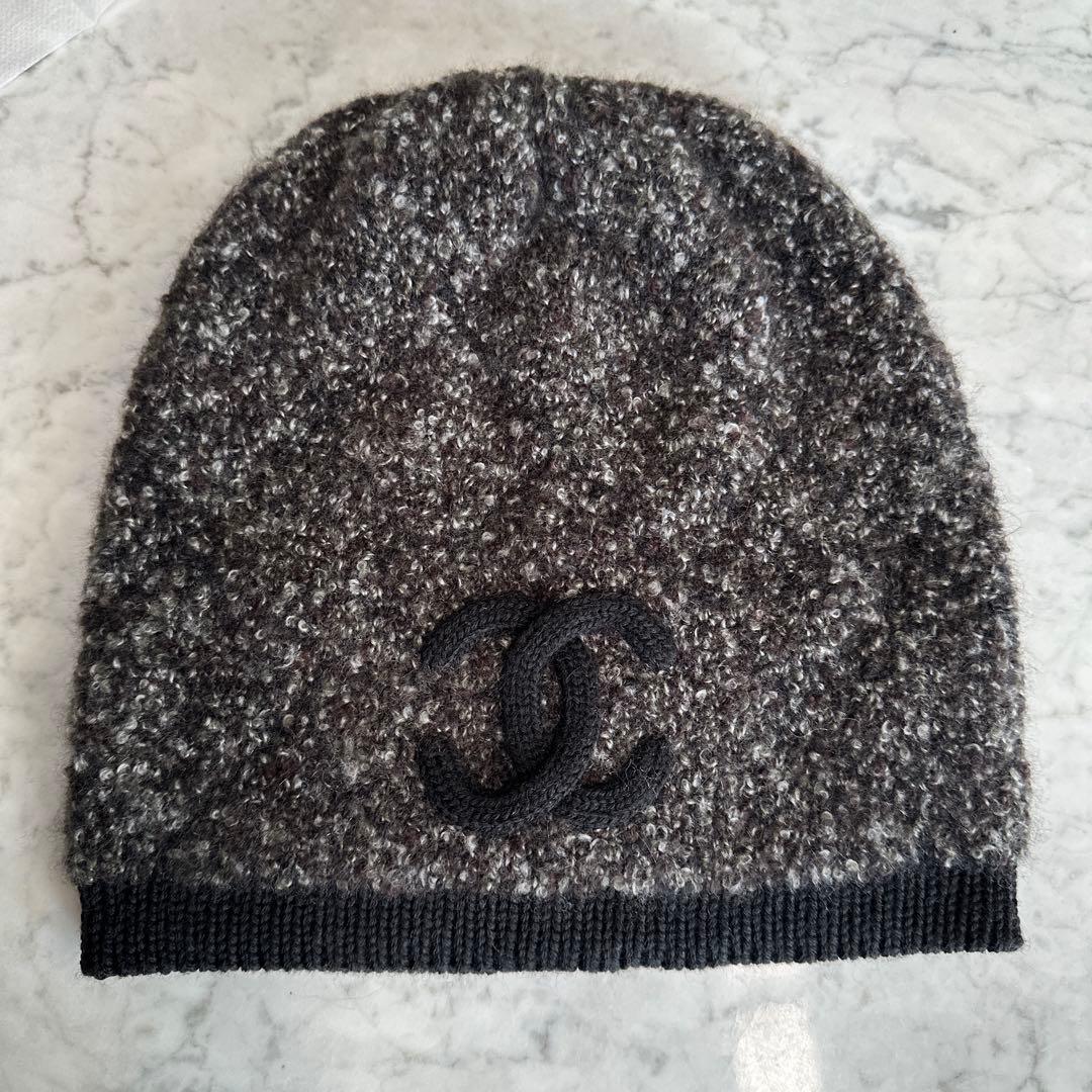 CHANEL カシミア ニット帽 ロゴ刺繍