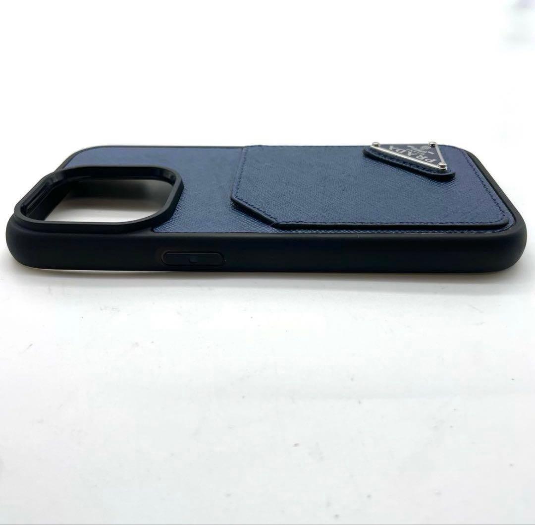 ✨プラダ iPhone14pro ケース 三角ロゴ レザー ブルー