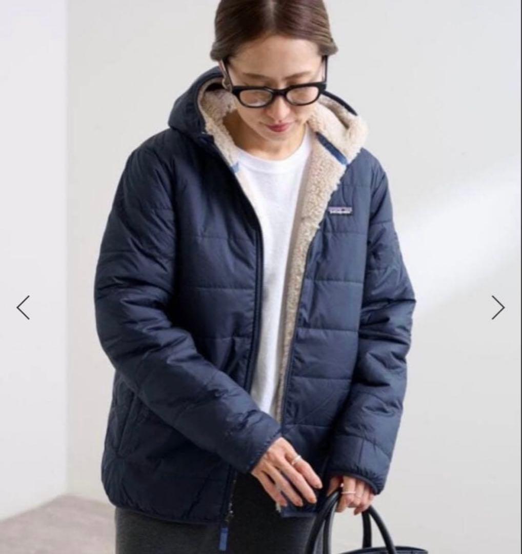 patagonia ネイビー フリースジャケットリバーシブル　フーディ XXL