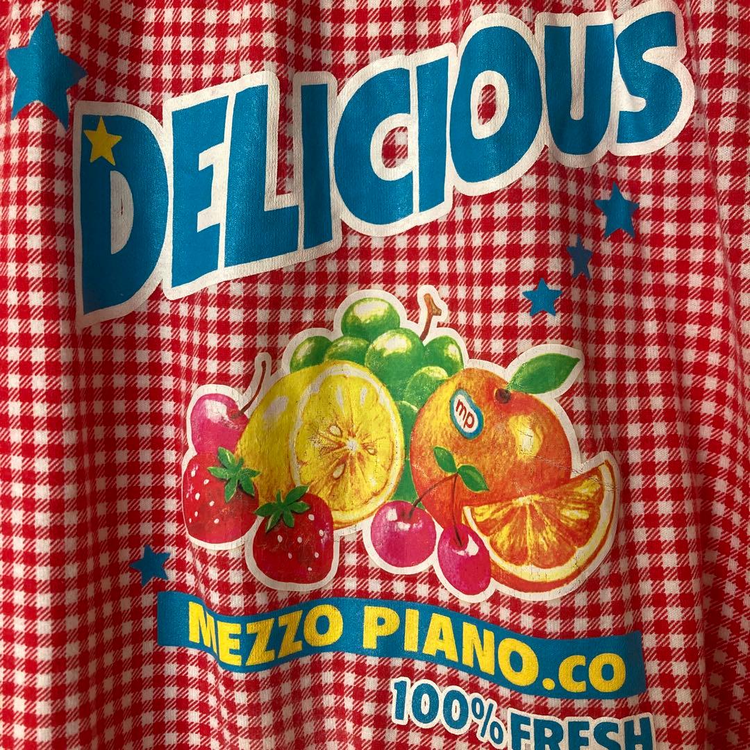 【平成レトロ】メゾピアノTシャツ150 フルーツxギンガムチェック