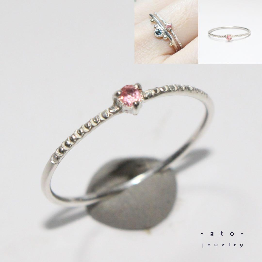 レア！淡いローズピンクの輝きベイリネナイト細身ミル打ちシルバーリング約11.5号