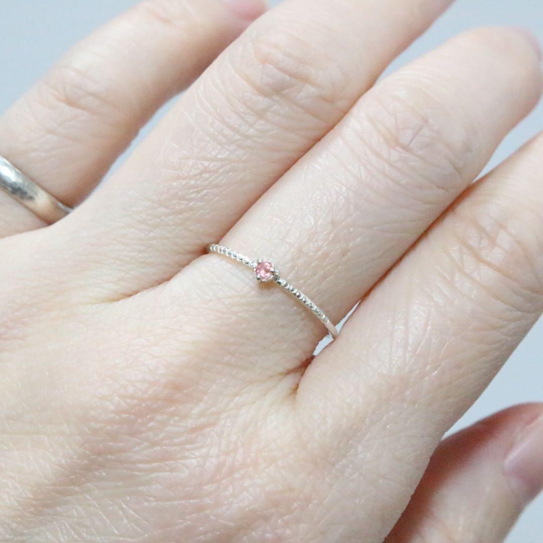 レア！淡いローズピンクの輝きベイリネナイト細身ミル打ちシルバーリング約11.5号