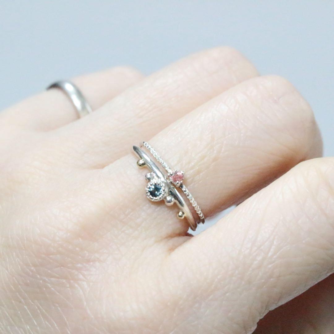 レア！淡いローズピンクの輝きベイリネナイト細身ミル打ちシルバーリング約11.5号