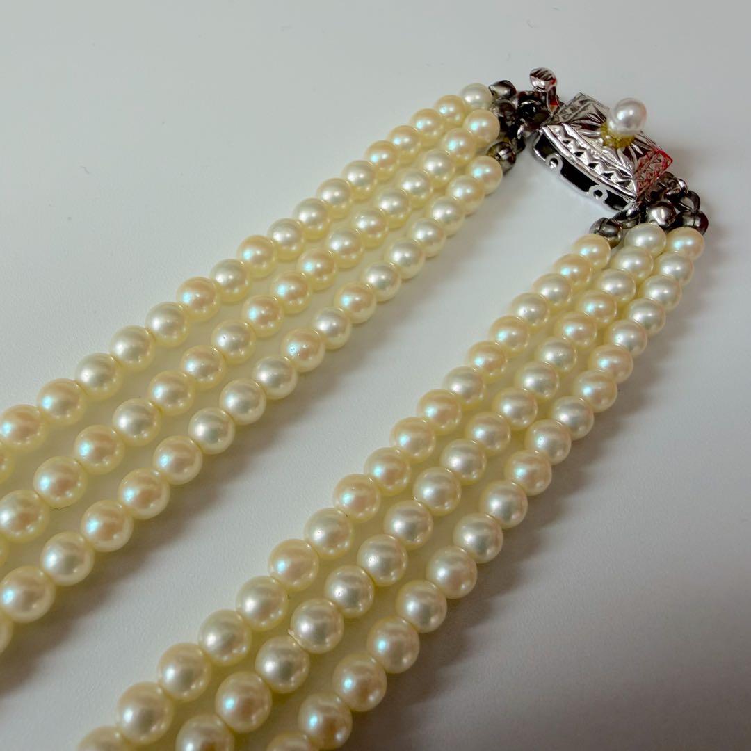 ☆極美品☆リアルパール　3連グラデーションパールネックレス　シルバー
