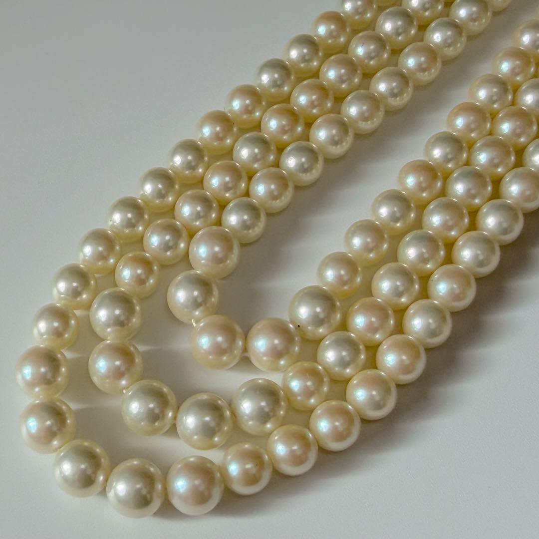 ☆極美品☆リアルパール　3連グラデーションパールネックレス　シルバー