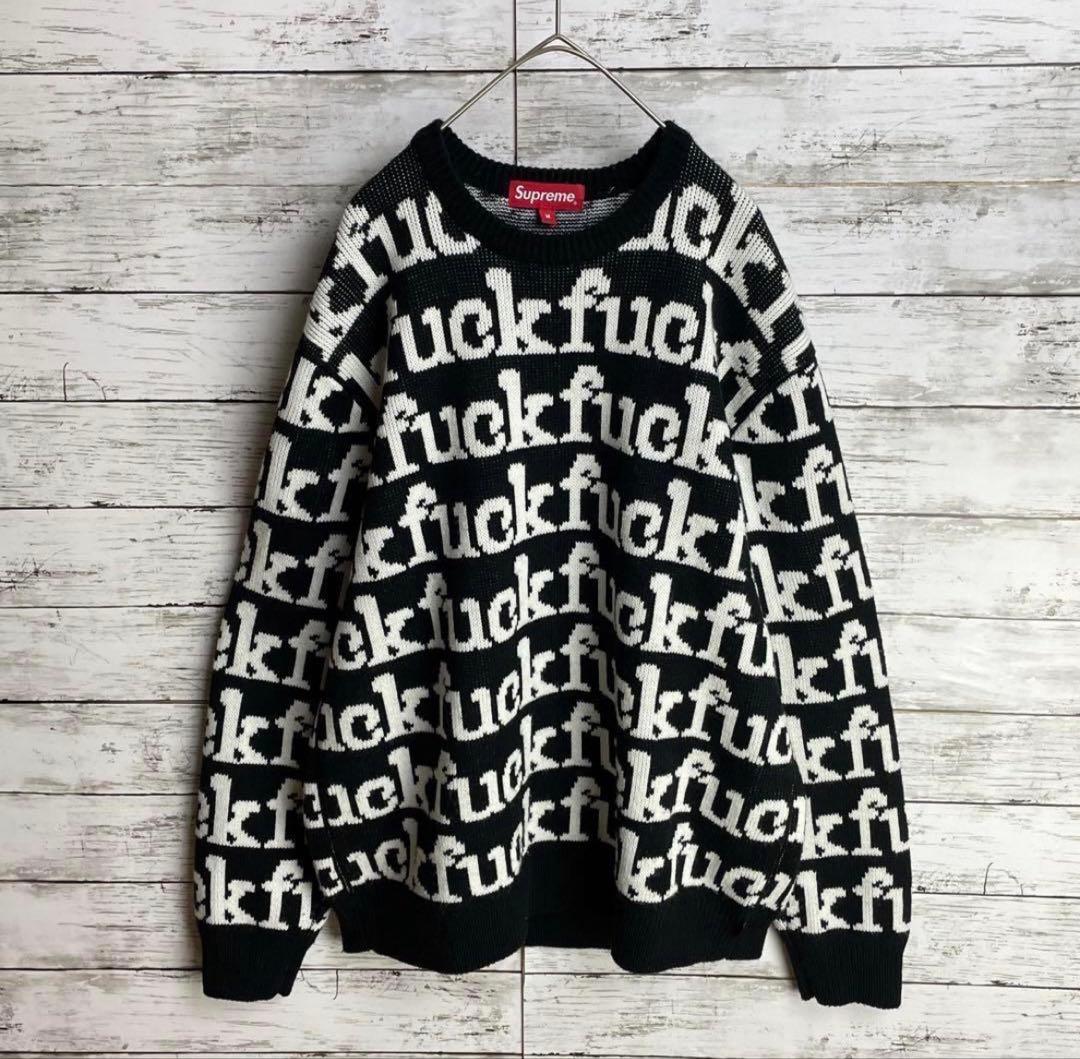 1289 UU【人気デザイン】シュプリーム☆fuck総柄 ニットセーター 美品