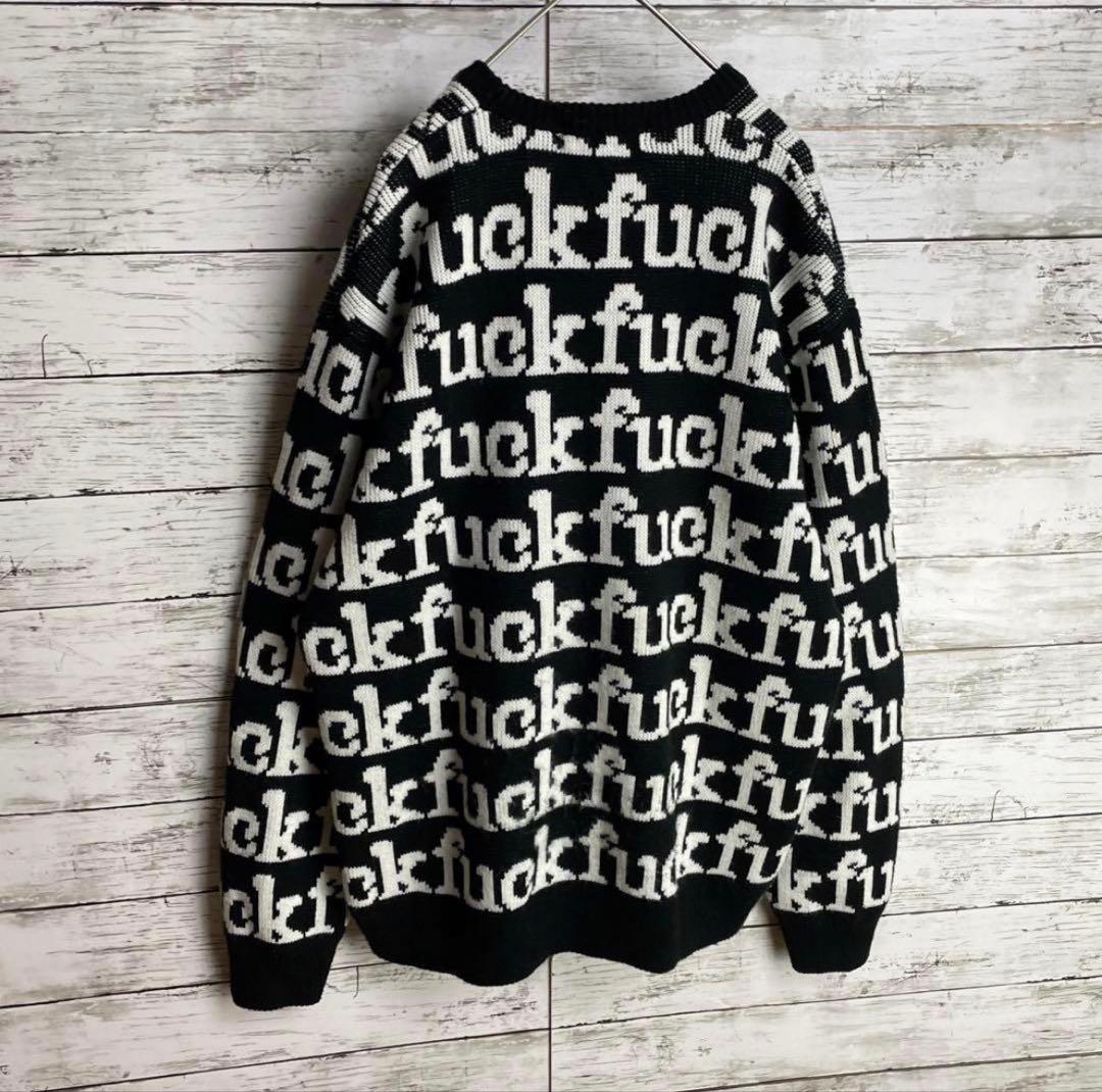 1289 UU【人気デザイン】シュプリーム☆fuck総柄 ニットセーター 美品