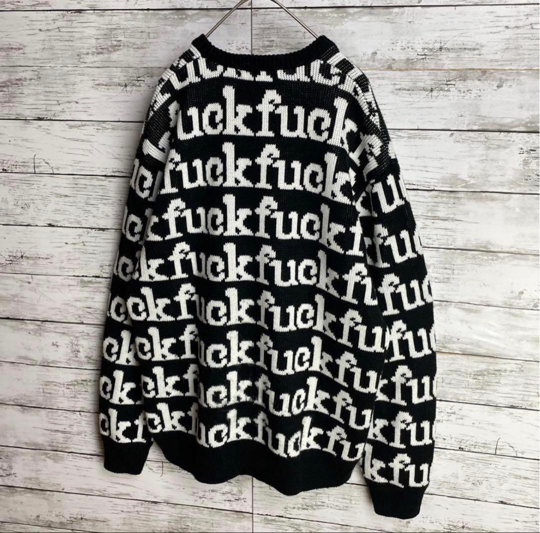 1289 UU【人気デザイン】シュプリーム☆fuck総柄 ニットセーター 美品