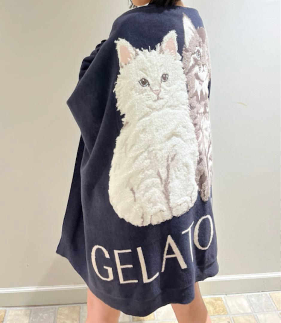 新品　ジェラートピケ ツインキャットジャガードブランケット　毛布　膝掛け　猫