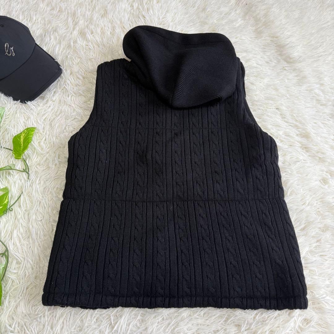 【マンシングウェア】美品 中綿ベスト ブラック ケーブルニットM レディース