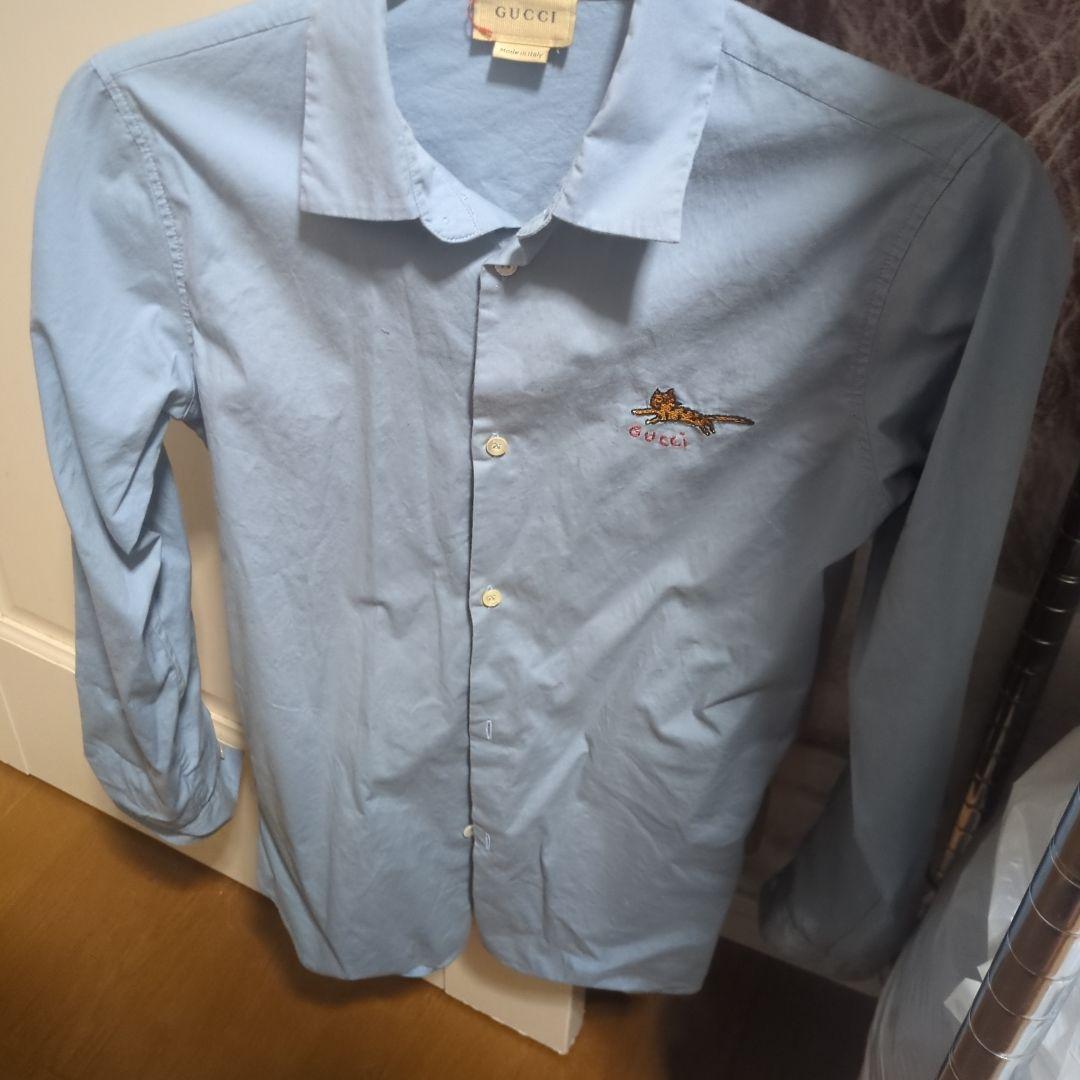 tai さま専用 GUCCI 水色 長袖シャツ 猫刺繍